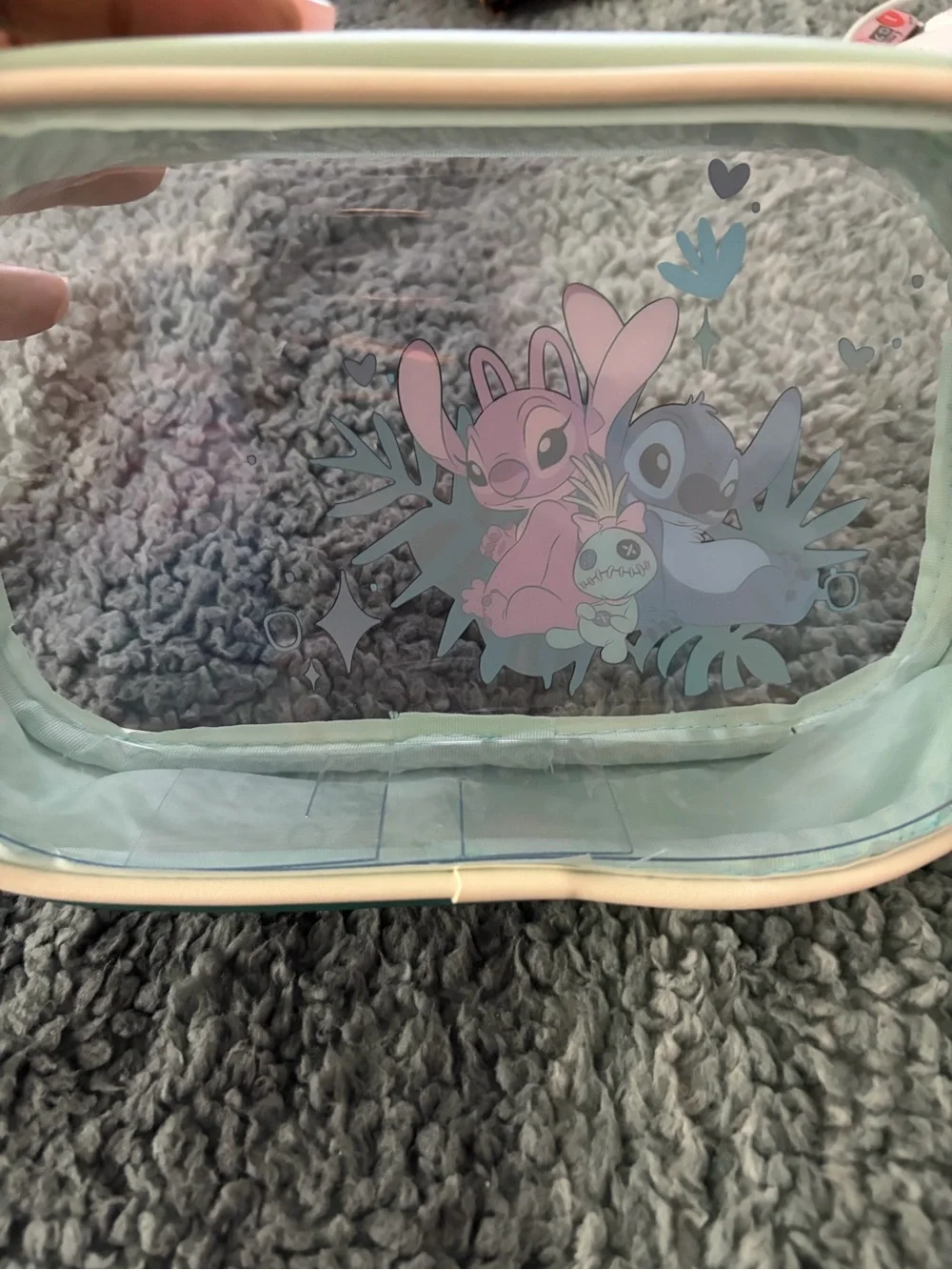 Disney Stitch Clear Travel Pouch with Teal Trim and Pink Angel